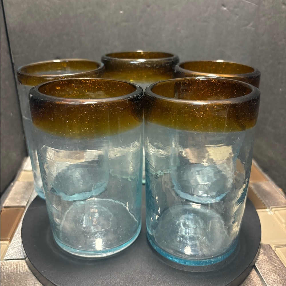 Vintage MAREY Handblown Drinking Glasses Artisan Crafted from Mexico Set of 5